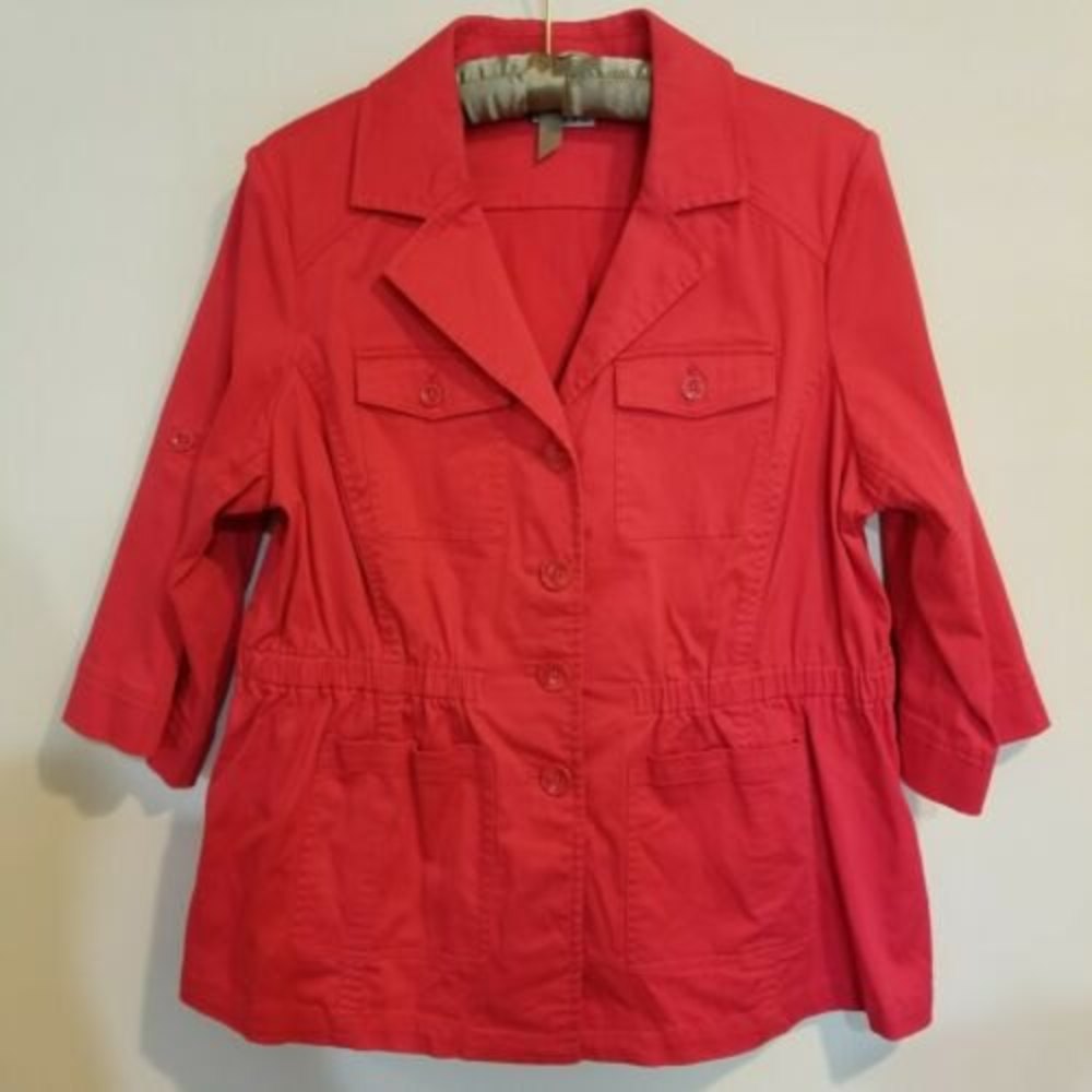 Joan Rivers Safari Jacket Sz 18W Redish/Pink Convertible Sleeves Womens